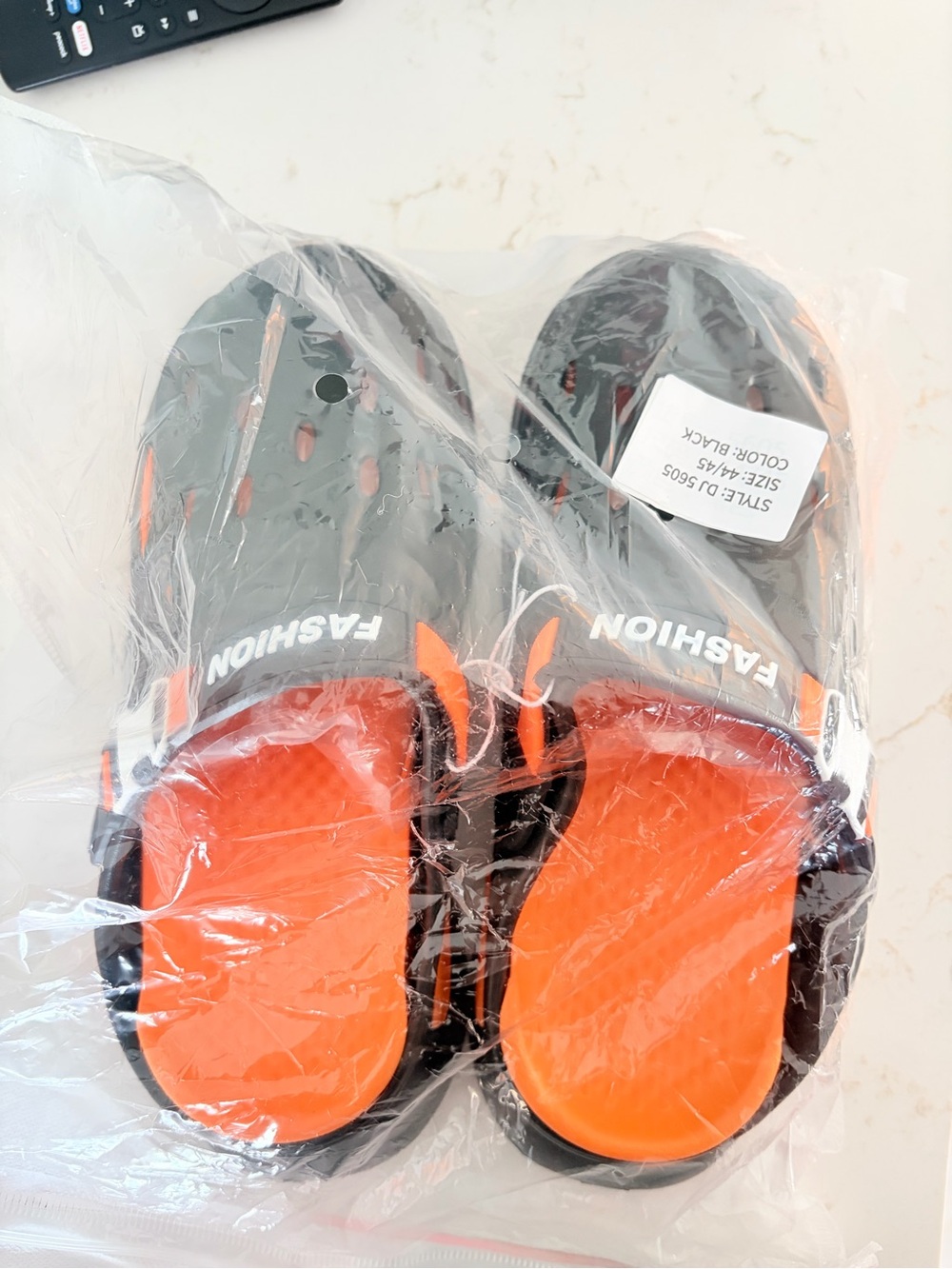 Unbranded Kids Orange & Black Slip-On Sandals - Fashion